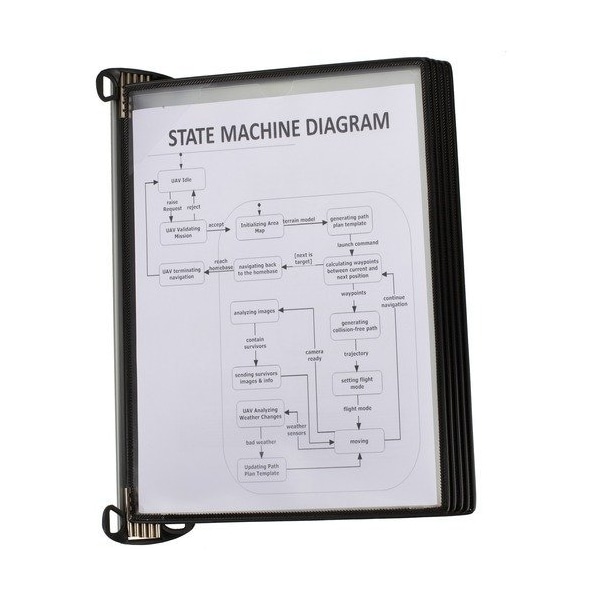 Document Display, 5-Pocket, Wall-Mount, Black